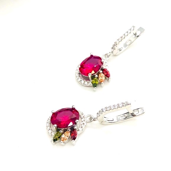 Beautiful Silver Ruby Peridot Citrine Earrings - Picture 16 of 17